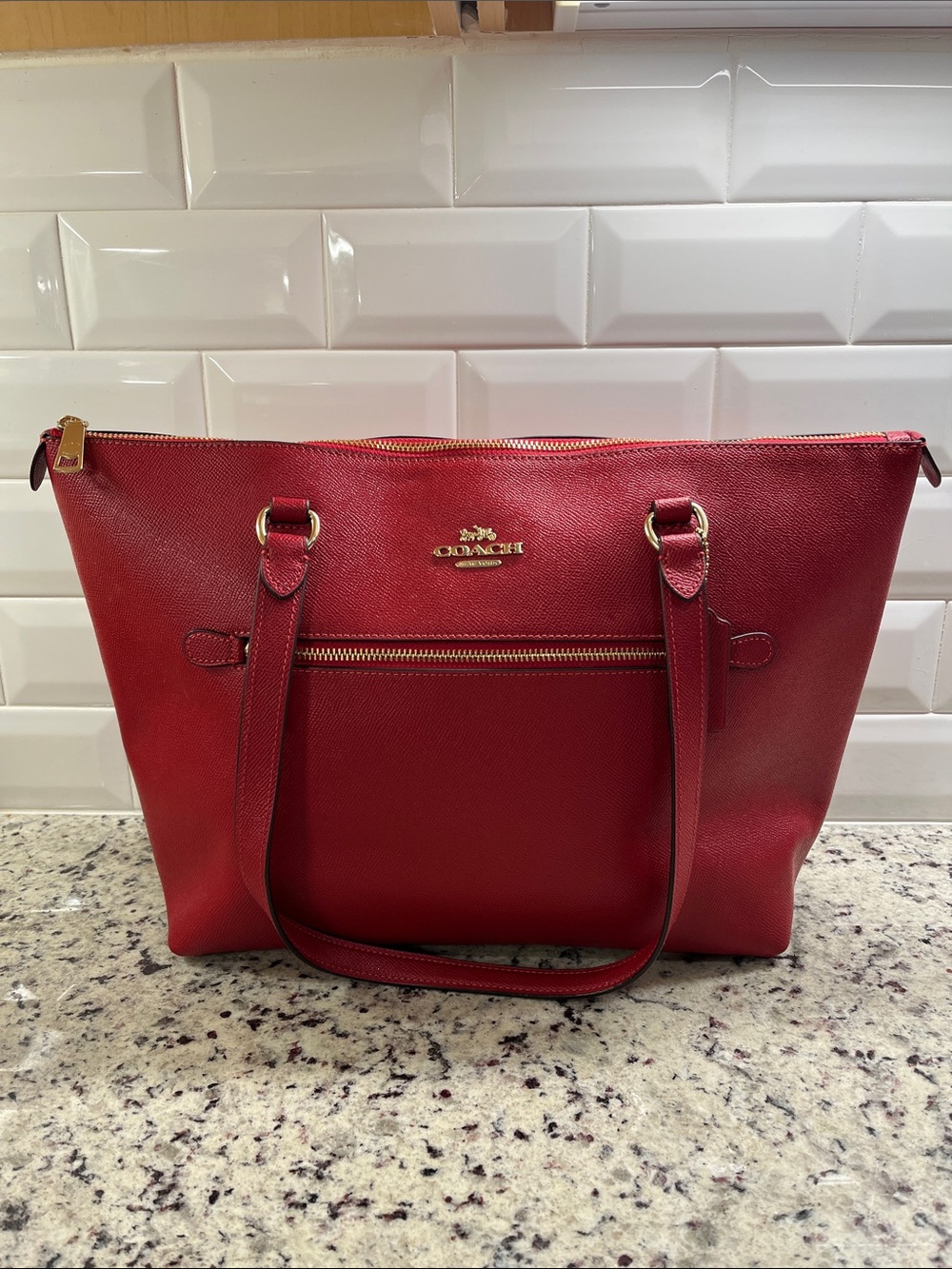 Coach Red Leather Crossgrain Gallery Tote NWOT